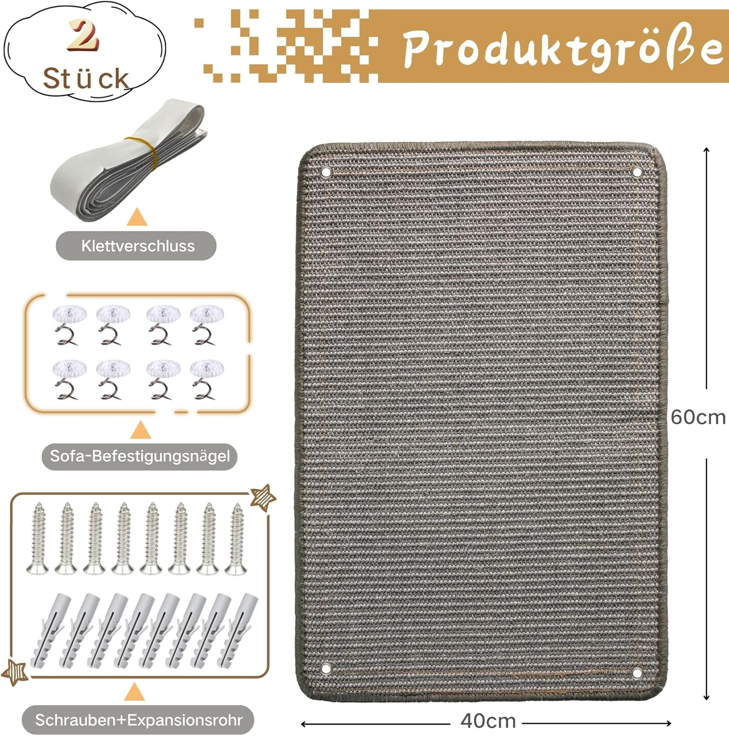 Janyoo 2-Piece Cat Scratch Protection Cat Scratching Mat Sisal Cat Scratching Mat for Cat Cat Scratching Mat for Sofa Furniture Door Scratch Protection 60 &times; 40 Cm (Grey) image number 5