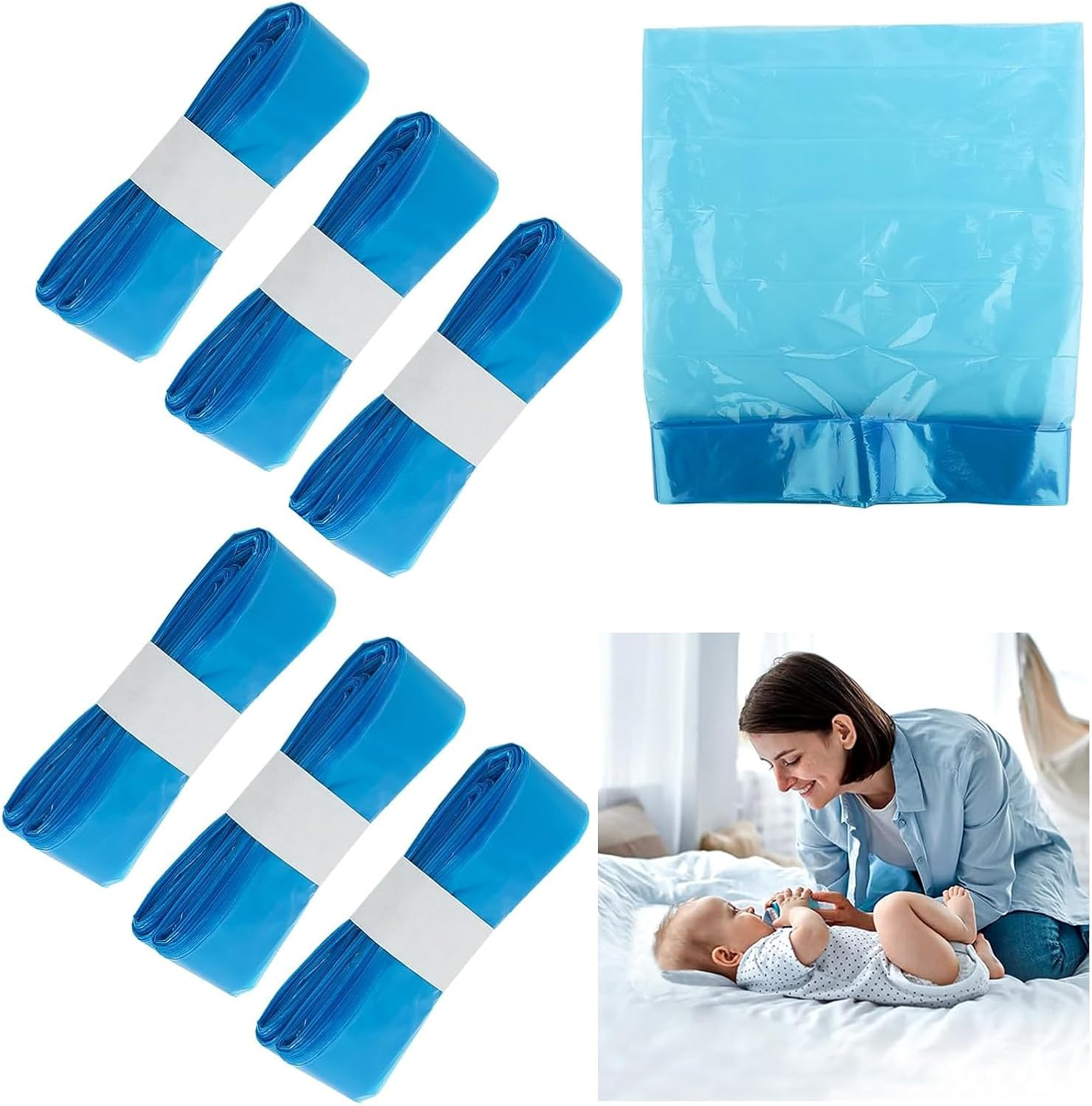 6 Pack Nappy Bin Refills,Smellproof,Each Bag 4.5M Long, Hold Upto 290 Nappies,Refill Bags,Diaper Bin Pail Disposal Bags,Compatible with Various Refill Cassettes,Twist & Click image number 5