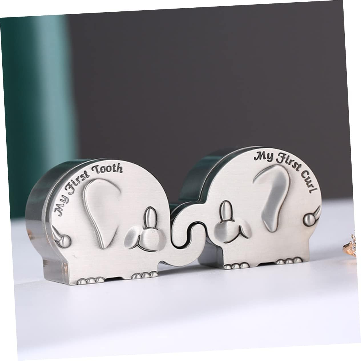 1Pair Lovely Elephant Shape My First Tooth and Curl Keepsake Box for Newborns Durable Tooth Saver Box for Long Term Storage of Precious Memories image number 6