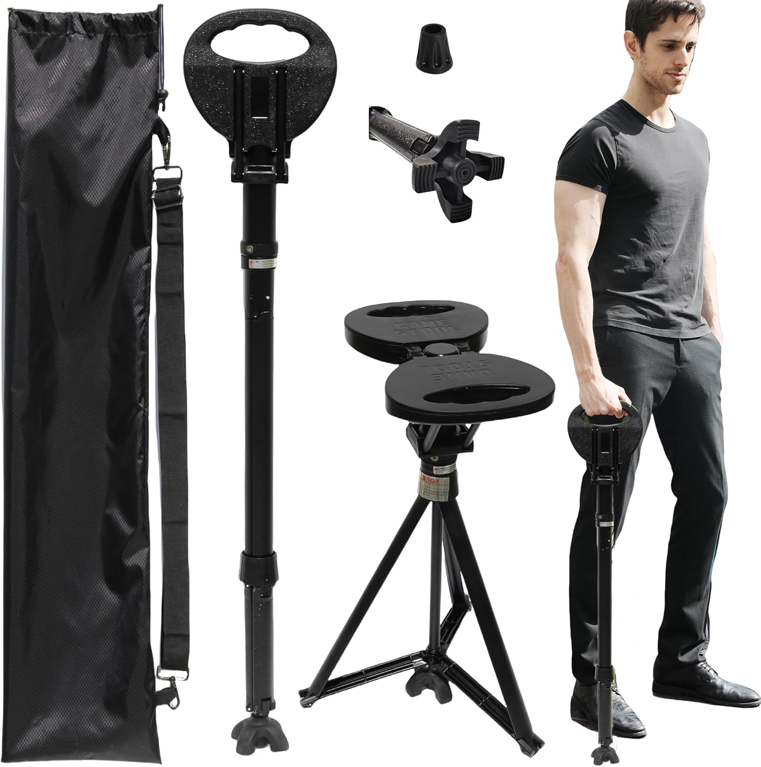 ALEVMOOM XXL Portable Cane Stool with Cushion, Adjustable Foldable Cane with Seat,Walking Stick with Seat,Max Loading 550Lbs,Sturdy and Lightweight Aluminum and Ergonomic Design with Carry Bag image number 5