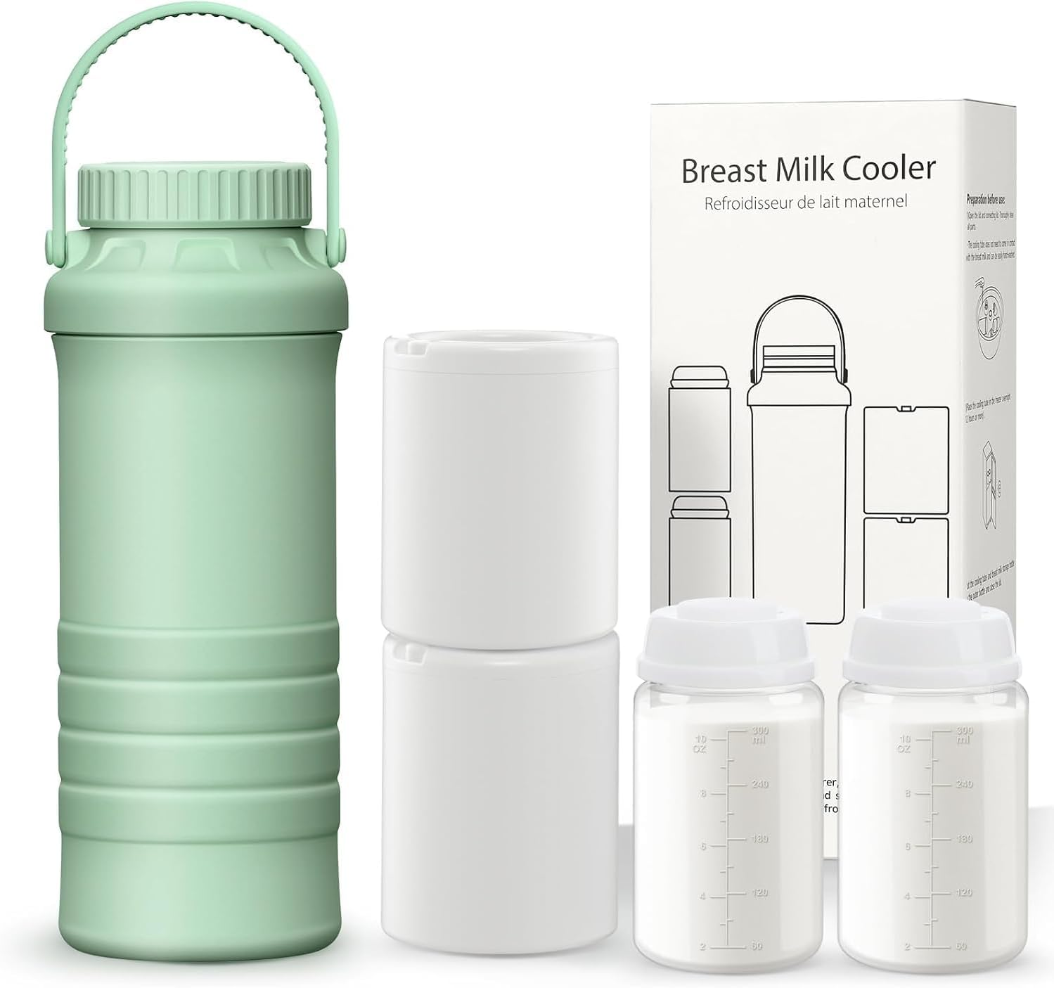 Forubar 600Ml Portable Breast Milk Cooler, Breastmilk Cooler Bottle 360&deg; Total Cooling for 24 Hours with 2Pcs Baby Bottles for Breastmilk Storage