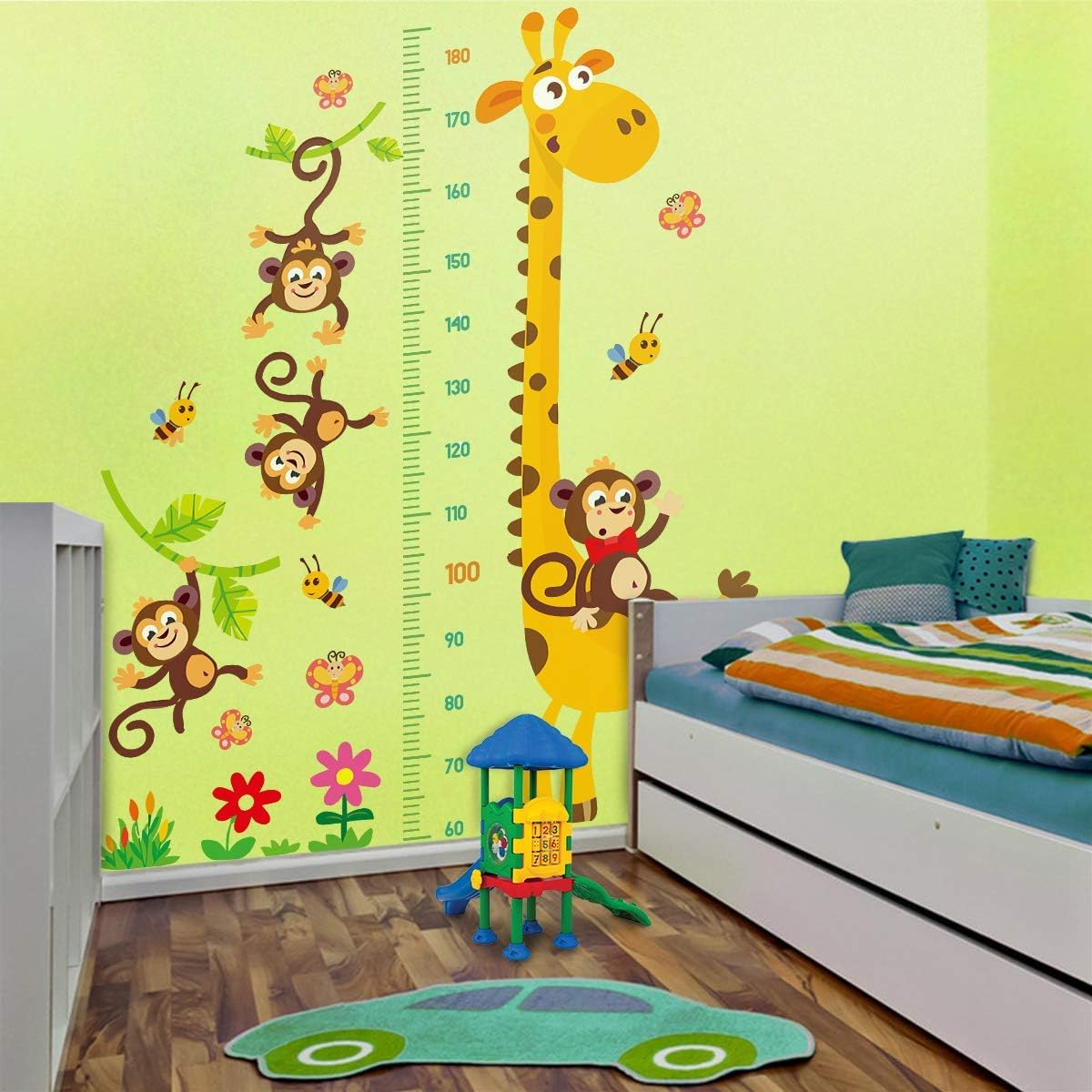 DEKOSH Kids Room and Baby Nursery Giraffe Monkeys and Height Chart Wall Decal Set Peel and Stick Wall Stickers for Kids Playroom image number 1