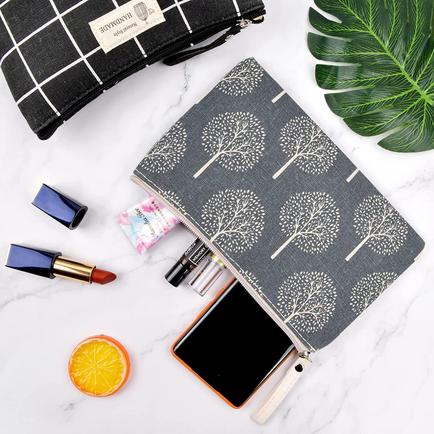 Printed Canvas Cosmetic Bags - 2Pcs Makeup Bags, Travel Pouch, Multi-Function Organizer with Zipper image number 6