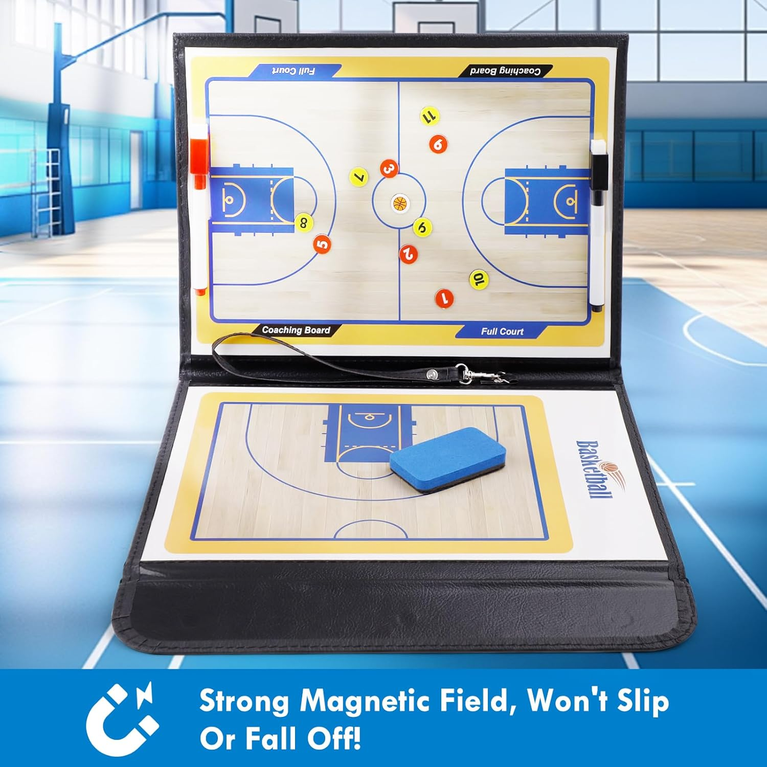 Basketball Coaching Board, Magnetic Basketball Coaching Tactics Board Portable Erase Coaching Marker Tactics Board Whiteboard Coach Training Equipment for Teaching and Game Plan Demonstration image number 1