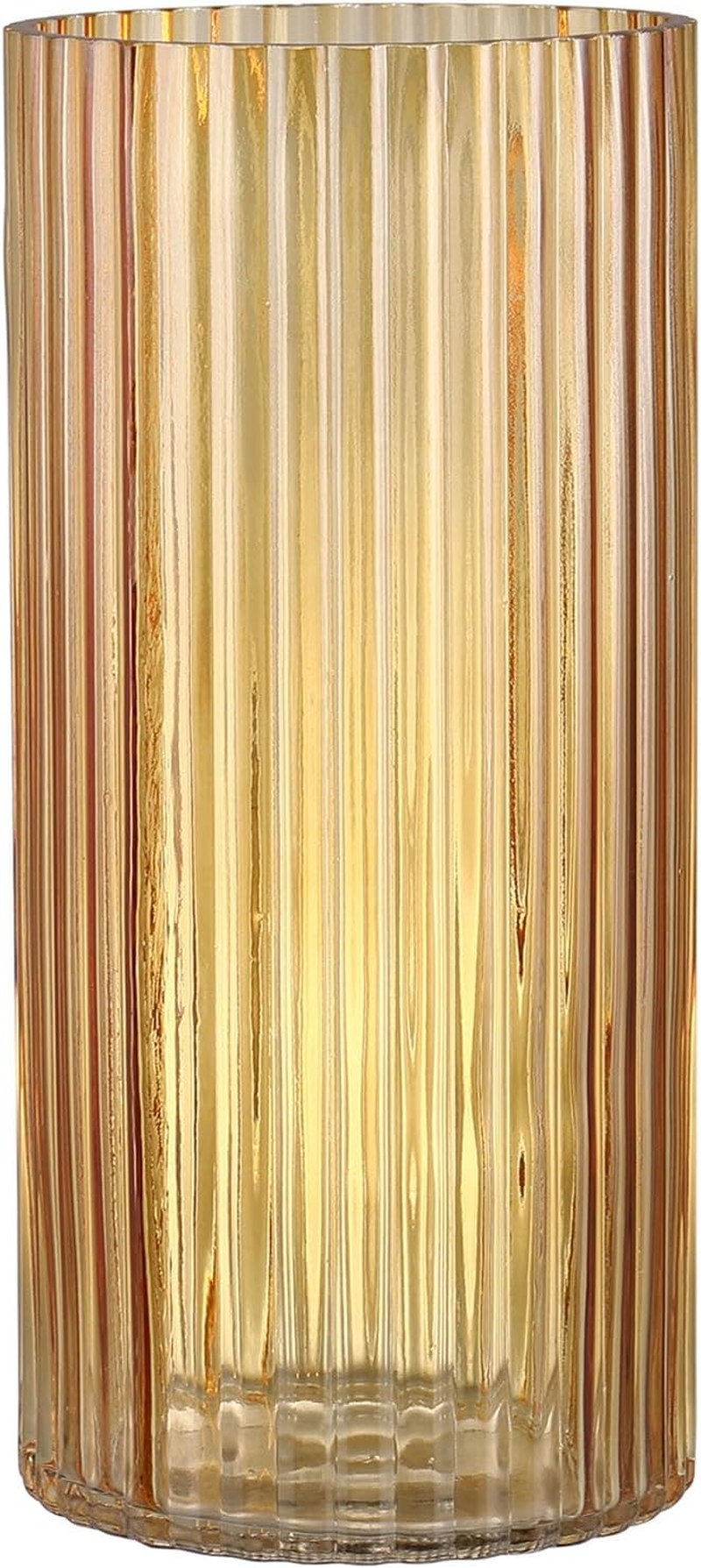 Pink Glass Vase for Flowers, Ribbed Glass Vase, round Flower Vases for Tulips, Short Vases for Living Room, Office, Coffee Table, Shelf, Wedding, 6 Inches