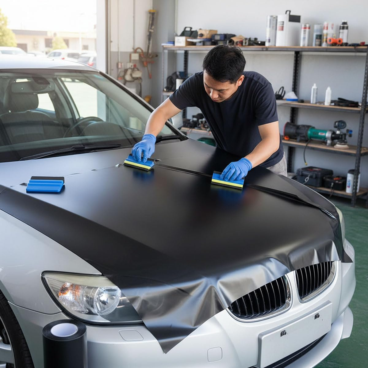 Matte Black Vinyl Wrap for Cars, Self-Adhesive Automotive Film with Air Release for Easy Bubble-Free Installation (1FT X 5FT) - Kivano image number 1