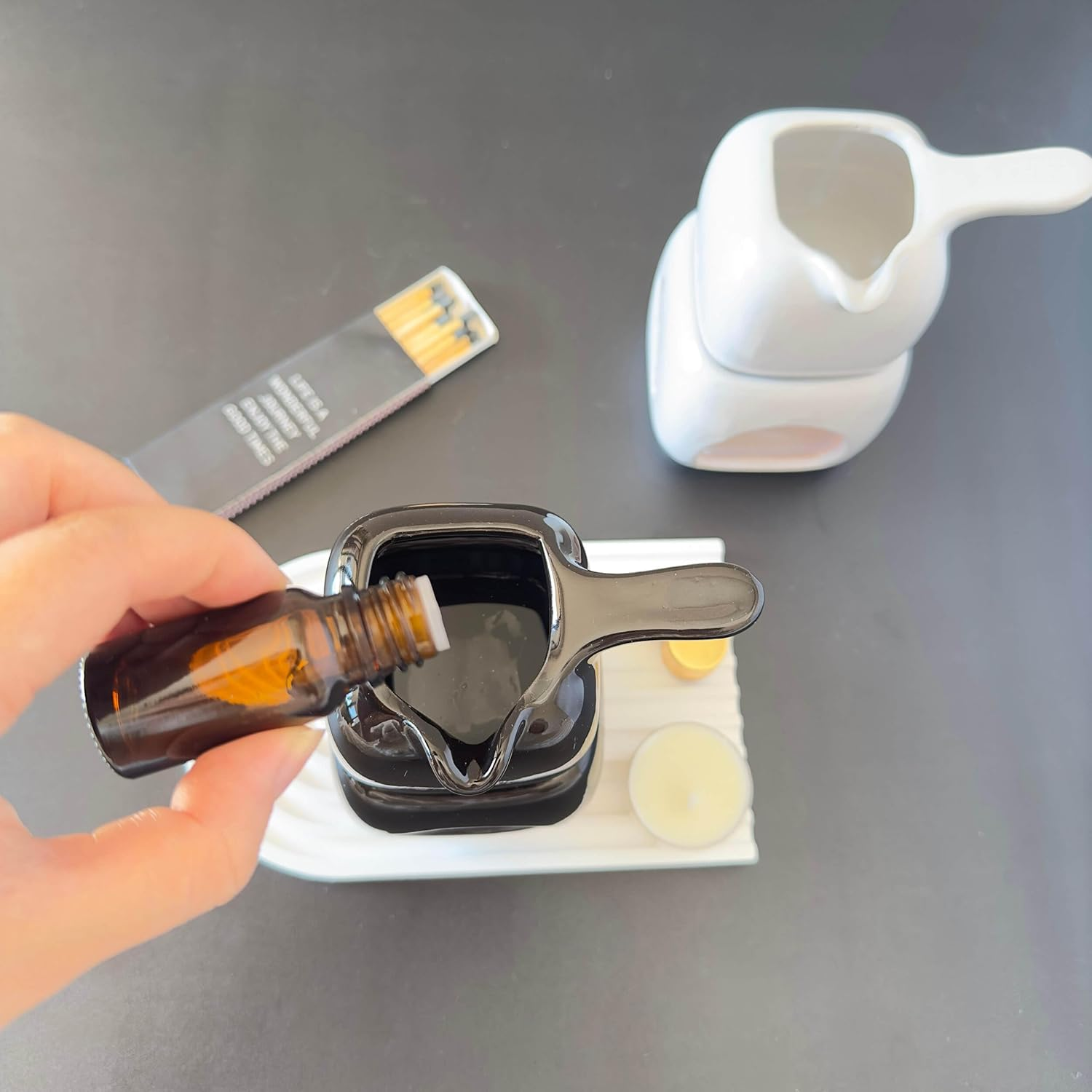 Black Ceramic Candle Diffuser, Tea Light Wax Melt Warmer, Oil Burner for Scented Oil - Black image number 5