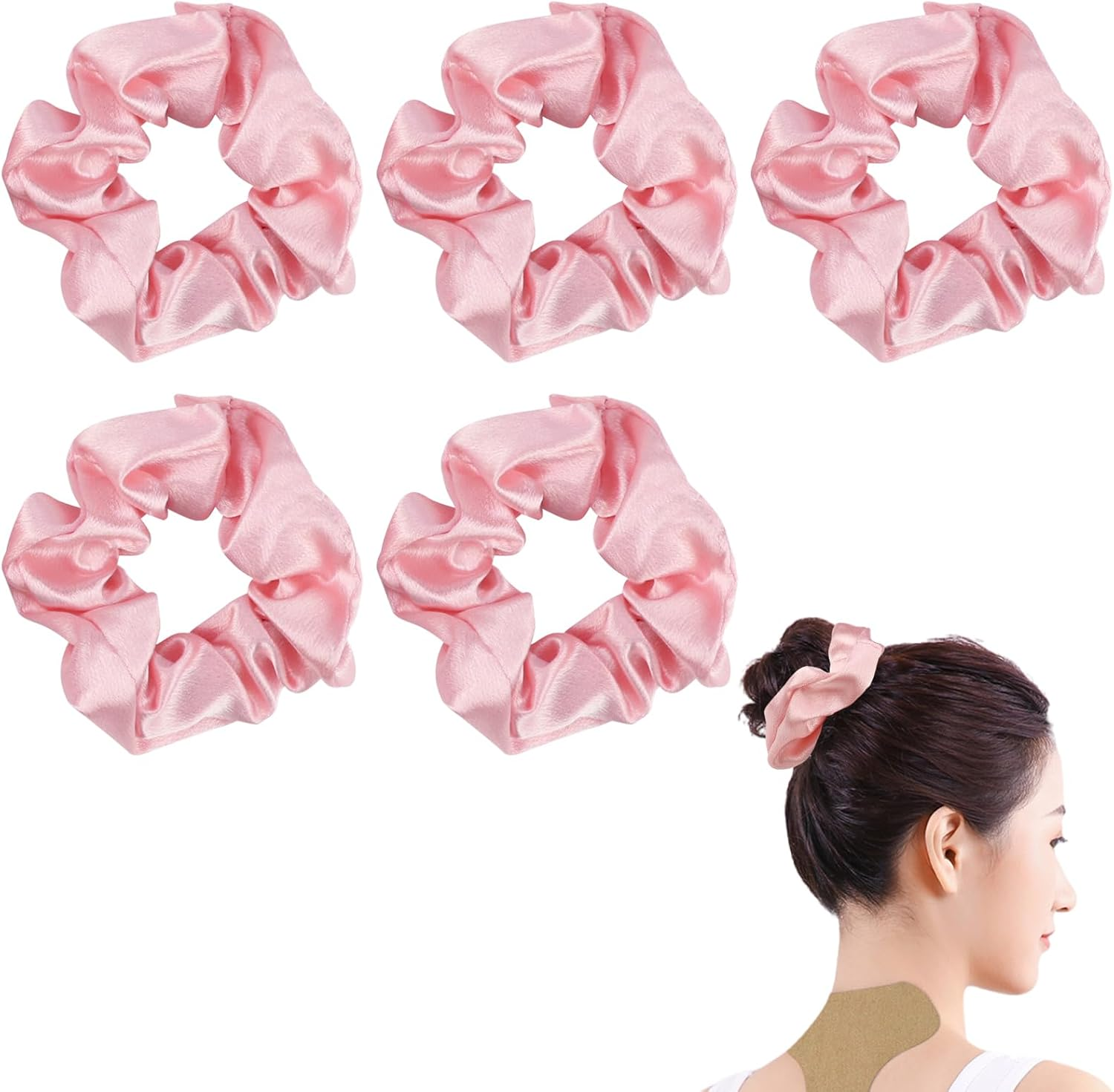 FERCAISH Pack of 5 Satin Hair Bobbles, Scrunchies Silk, Large Velvet Hair Bobbles, Elastic Hair Bands, Thick Hair Scrunchies for Women and Girls (Black) image number 4