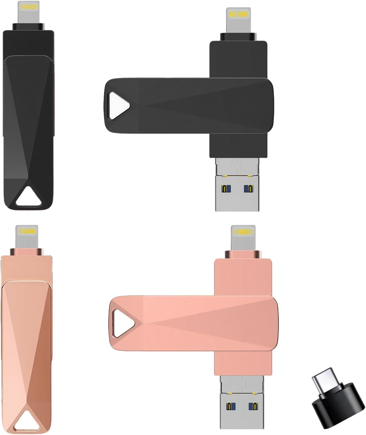 2 Pcs Memory Phone Photo Stick,4-In-1 Iphone Flash Drive, 2TB Photo Stick for Backup,High Speed USB Stick,Usb Flash Drive,For Iphone/Pc/Ipad/More Devices(Black+Pink) image number 1