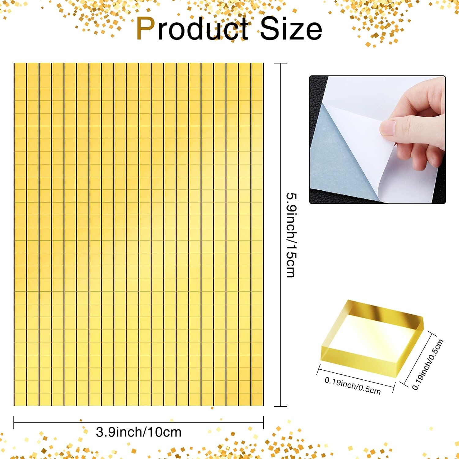 Geiserailie 3600 Gold Disco Ball Mirror Tiles, Self-Adhesive Real Glass Mosaic Tiles, DIY Craft & Decoration, Peel & Stick, Modern Style, 15 X 10 Cm / 5.9 X 3.9 Inch, 0.2 Inch Thick, 3600 Pieces image number 5