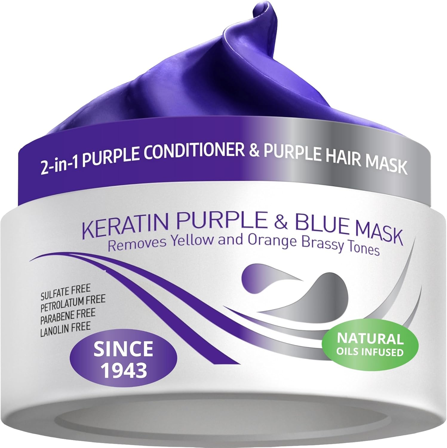 VITAMINS Hair Cosmetics Keratin Purple Hair Mask - Violet Blue Protein Deep Conditioner Treatment - Toner for Blonde Platinum Silver Gray Ash or Brown Colored Dry and Damaged Brassy Hair image number 1