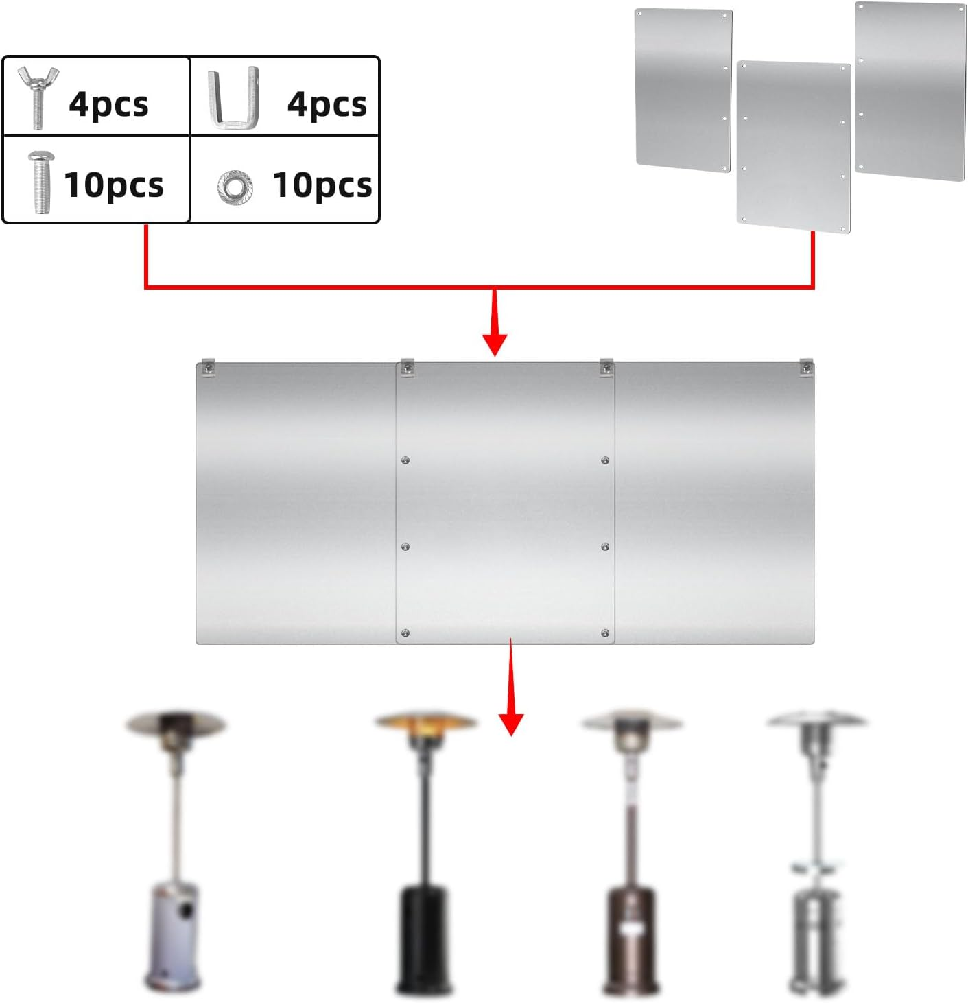 Upgraded Patio Heater Reflector Shield (3 Panels), 15" Height Heat Focusing Reflector for round Natural Gas Propane Heaters for Extra Heat Reflecting Power Heating Reflector for Directional Heating image number 2
