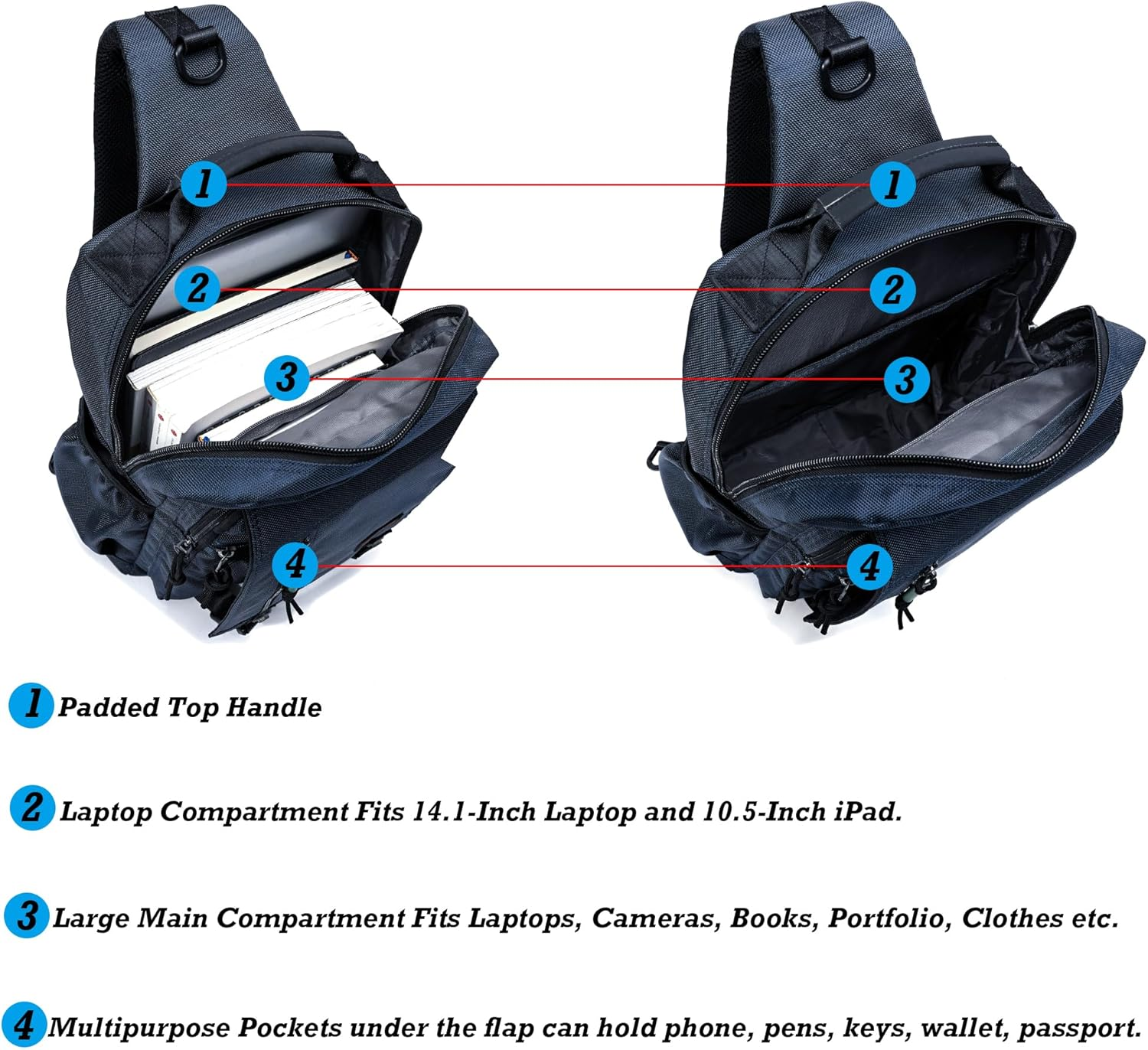 NICGID Sling Bags Chest Shoulder Backpacks, 13.3'' 14.1'' Laptop Backpack Crossbody Messenger Bag Travel Outdoor Men Women image number 6