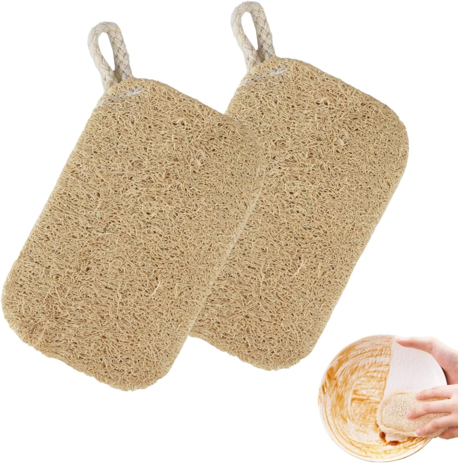 2 PCS Natural Loofah Sponges, Eco-Friendly Exfoliating Shower and Kitchen Cleaning Sponges for Skin Care, Bath Spa, Soft Touch, Multi-Purpose Organic Cleaning for Children and Adults image number 4