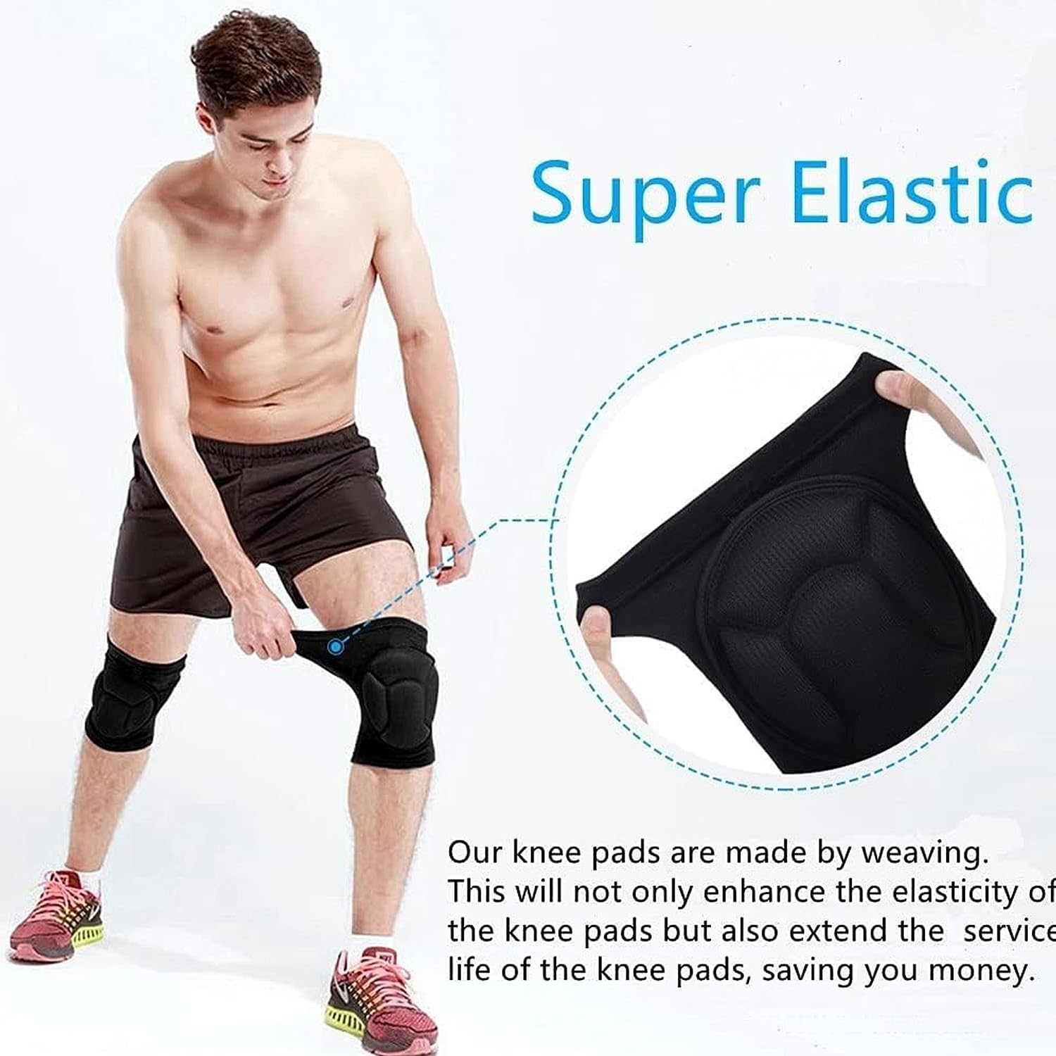 Protective Knee Pads for Men Women, Thick Sponge Collision Avoidance Warm, Anti-Slip Knee Sleeve, for Football, Yoga, Dance, Work, Gardening(2Pcs, Black) (M) image number 2