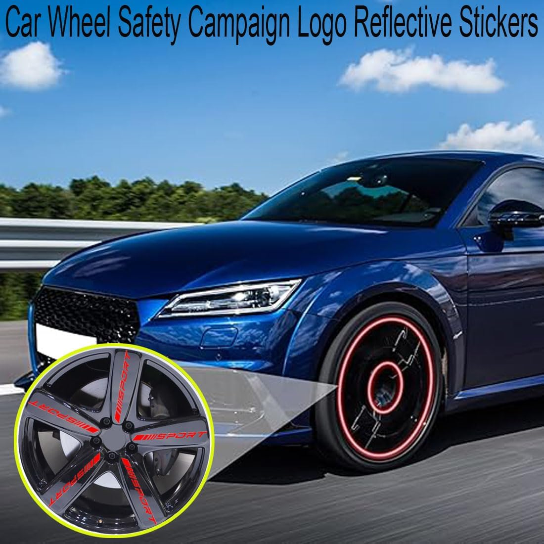 20PCS Universal Reflective Rim Stripe Sticker, Sports Logo Reflective Stickers, Car Wheel Night Safety Decorative Stripes (Red) image number 5