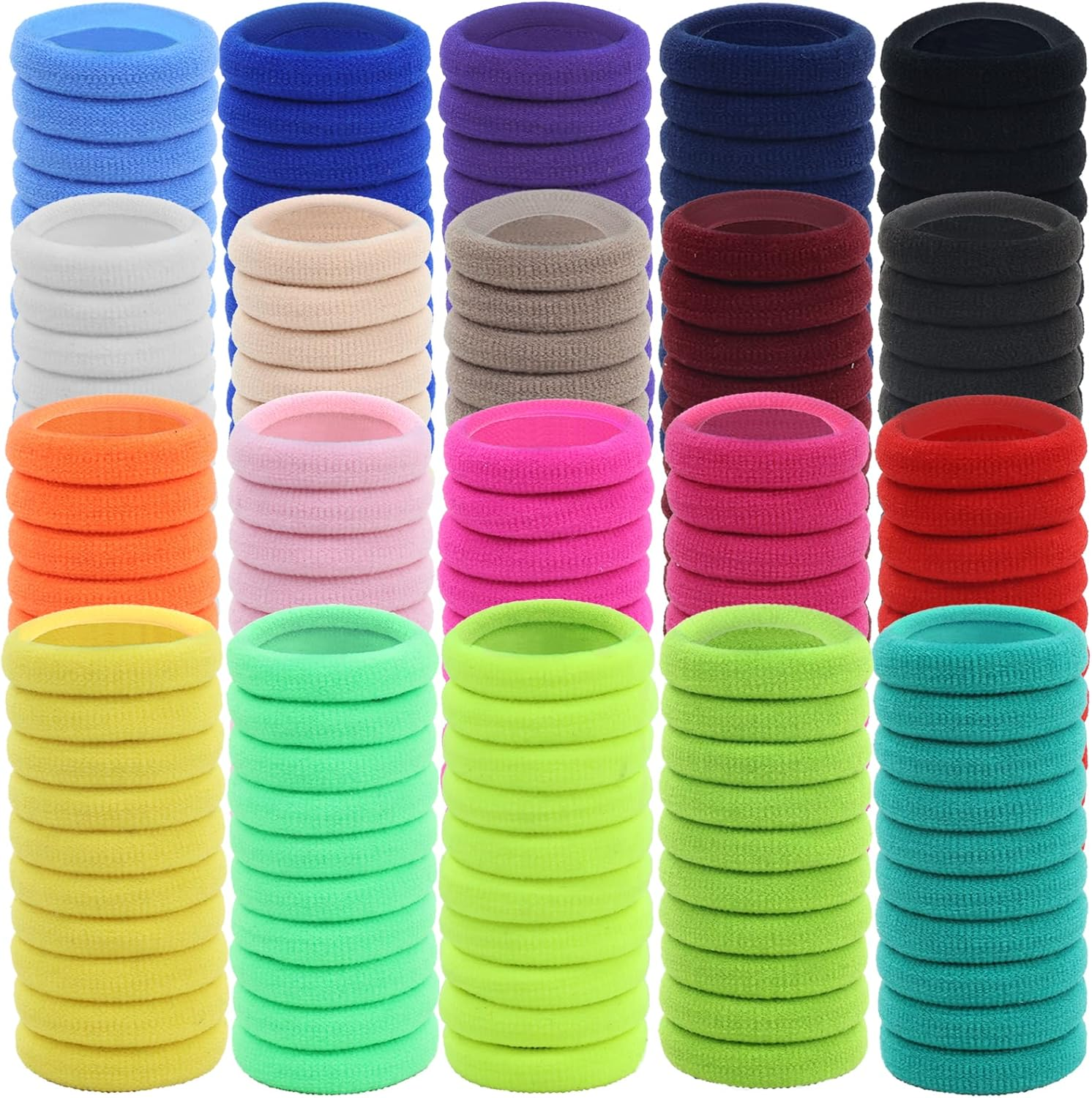 200 Pack Small Terry Cloth Knit Stretchy Wide Thick Colorful Hair Ties Scrunchies Elastics Hair Bands Ties Candy Hair Rubber Bands for Thin Curly Hair Ponytail Holder Hair Accessories for Women Girls