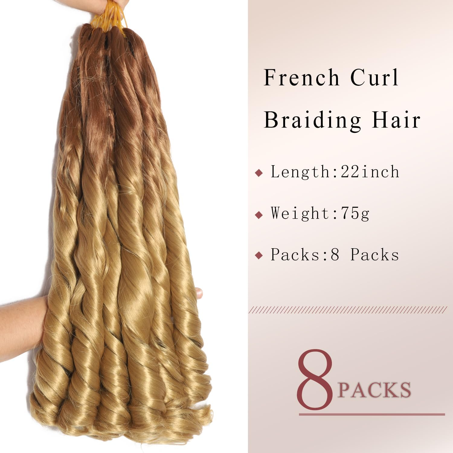French Curl Braiding Hair 22 Inch 8 Packs Curly Braiding Hair Pre Stretched French Curl Crochet Braids Extensions for Braiding (OT30/27, 22 Inch (Pack of 8)) - 1B image number 6