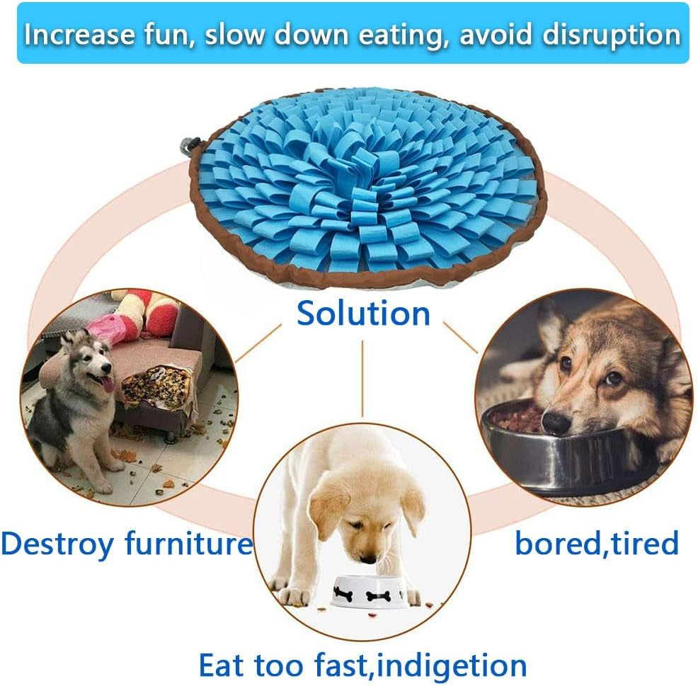 Dog Snuffle Mat Slow Feeder Bowl &ndash; Grassland Design for Boredom Relief, Encourages Natural Foraging, Treat Puzzle Toy for Indoor & Outdoor Use (Blue)