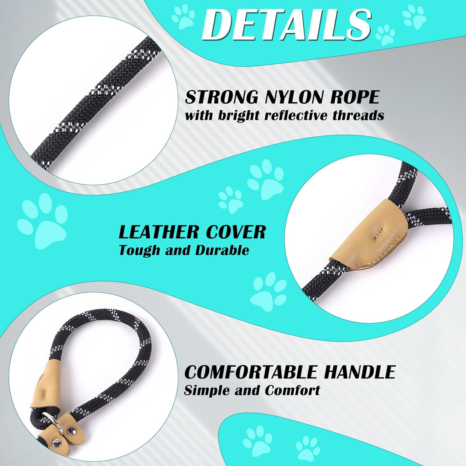 Slip Lead for Dogs - 1.5M X 0.8Cm Nylon Leash with Slip Collar, Long Training Rope for Medium Dogs, Heavy Duty Everyday & Training Lead (Black) image number 2