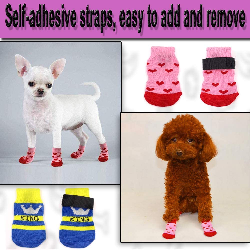 4 Pairs Anti-Slip Dog Socks and Cat Socks with Rubber Reinforcement and 8 Small Straps, Indoor Wear Pet Paw Protector for Hardwood Floors Small, Medium, Large Dogs (L) image number 2