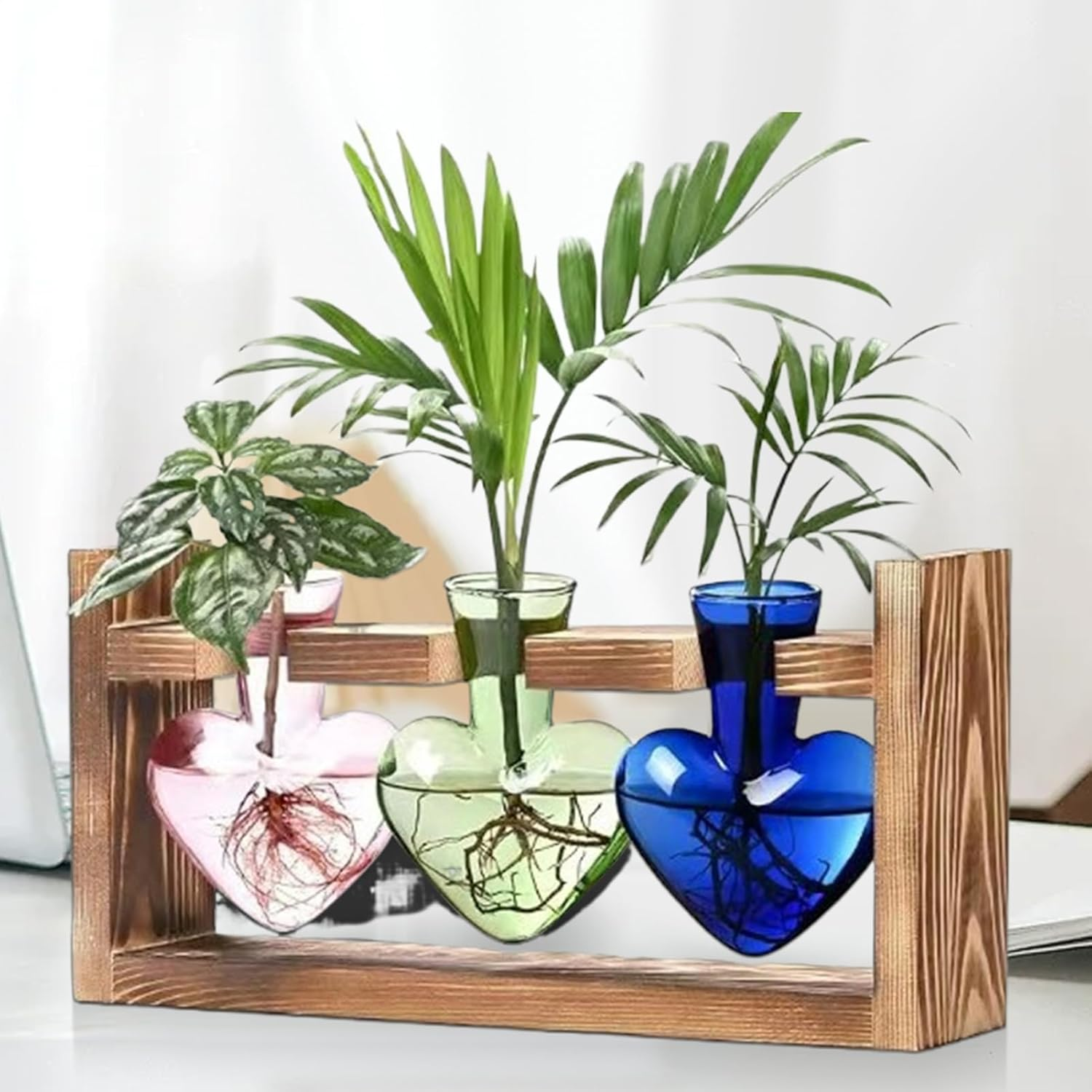 Propagation Vases for Plants - Glass Vase Heart Shape Propagation Station | Gardening Supplies, Tabletop Planter with Wooden Stand, Flower Vase, Garden Decor Terrarium image number 3