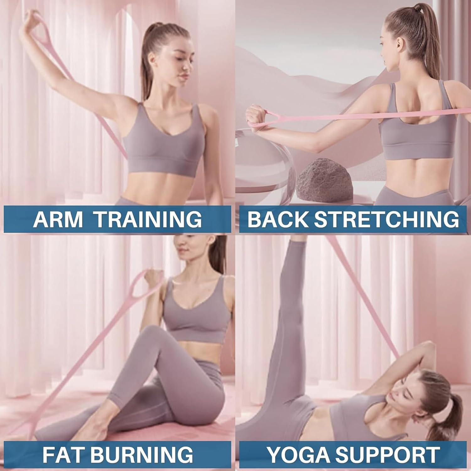 Figure 8 Resistance Band with Handles, Upgraded Silicone Exercise Band for Shoulder, Arm & Back Workout at Home/Gym(Pink) image number 5