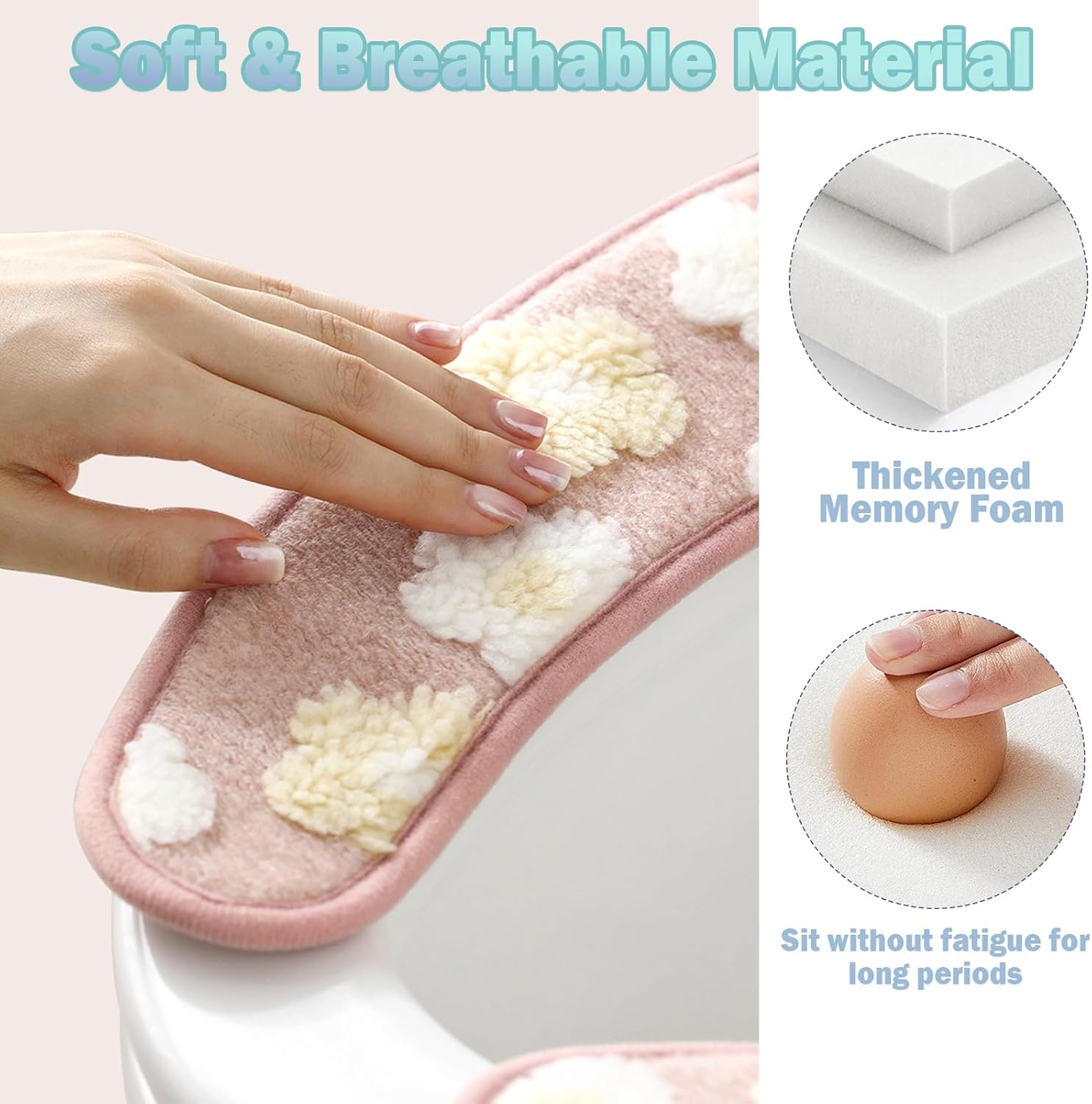 Iensen Thick and Warm Toilet Seat Cover &ndash; Washable, Reusable Cushion with TPR Adhesive Back & Decorative Pattern for Comfort & Insulation (Blue) image number 2