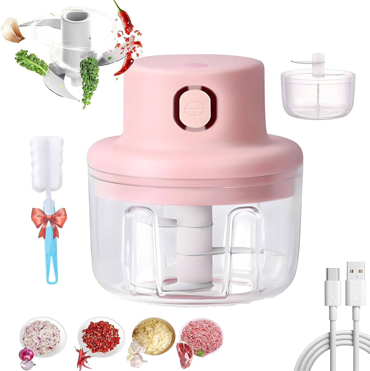 Sky Picnic Wireless Food Chopper, Skypicnic Wireless Food Chopper Garlic Mincer, Electric Minced Garlic in Jar, Portable Rechargeable Kitchen Gadget with Stainless Steel Blades (250ML)