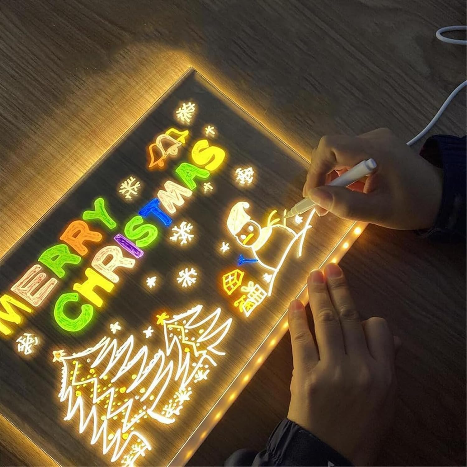 QFFAFAR LED Note Board with 7 Colors Pen, 2025 Upgrade Glowing Acrylic Message Marker Board with Light, Acrylic Dry Erase Board Light up Dry Erase Board with Stand as a Glow Memo Office Home 30*20Cm image number 3