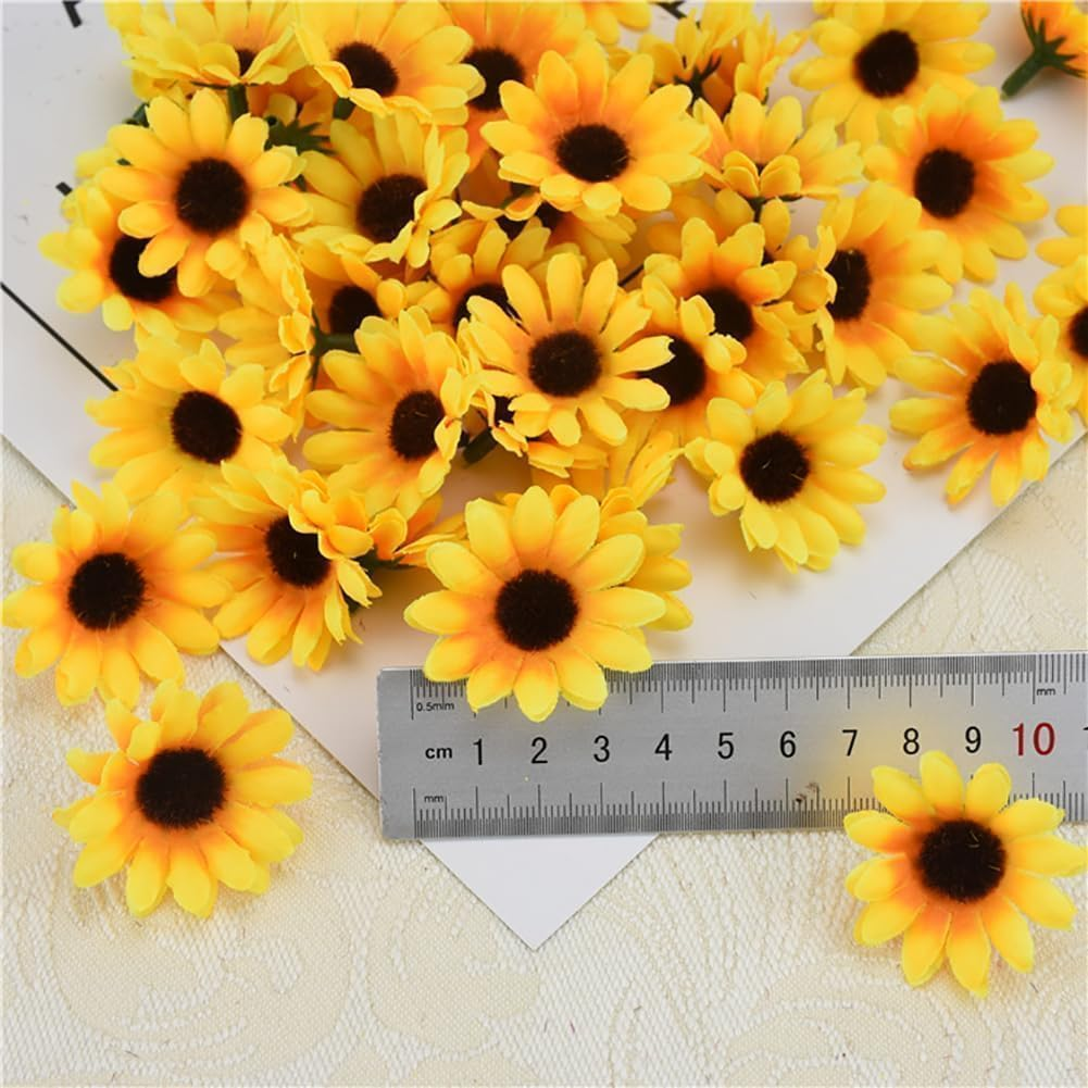 Jjlfresheners 100Pcs Yellow Artificial Flower Heads Mini Fake Sunflower Decorative Fabric Flowers Craft Floral Embellishments for Wreaths Wedding Artificial Flowers Home D&eacute;cor Products image number 1