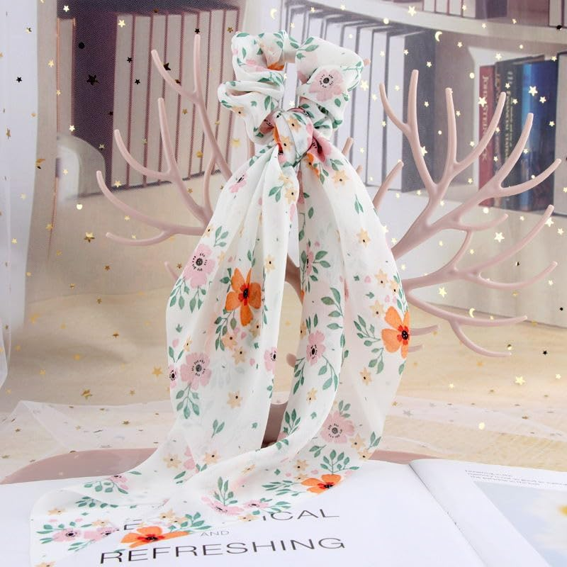 LALOCAPEYO Hair Scarf Scrunchies for Women, 3Pcs Floral Bow Hair Scrunchies, Elastic Hair Scarf Hair Ties, Hair Ribbon Scarf Scrunchies, Ponytail Holder for Women, Hair Accessories for Girls image number 4