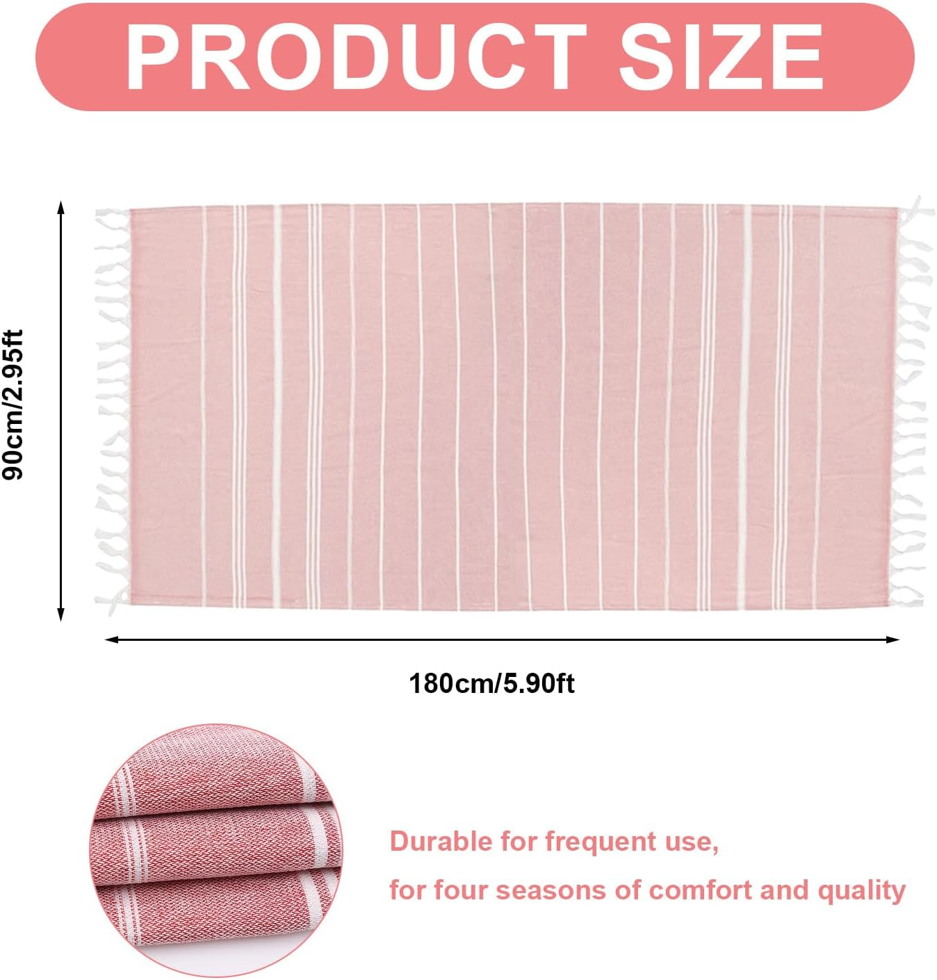 Turkish Beach Towels Quick Dry - Bath Pool Swim Towel, Sand Free Big Blanket for Adults, Travel Essentials & Cruise Accessories, Lightweight & Absorbent, Perfect for Vacation, Summer Must Have （Pink） image number 2