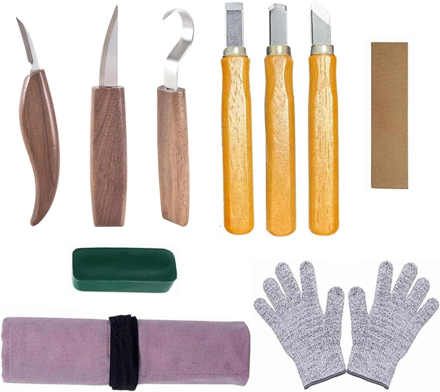 Taicols Wood Carving Knife Set, Wood Carving Whittling Knife Kit, Wood Carving Tools Set Diy Carving Knife Set Wood Carving Knife Set Chip Carving Knife Kit Cut Resistant Gloves Carving Hook Knife image number 6