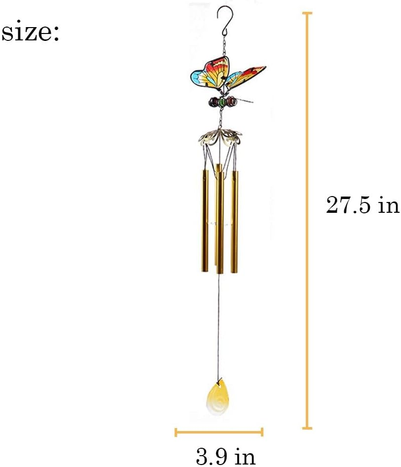 Butterfly Wind Chimes, 70Cm Iron Stained Glass Butterfly Wind Chimes Gifts for Mom Outdoor/Indoor Wind Chimes for Home, Garden, Window, Yard, Patio, Lawn Decoration (Yellow) image number 2