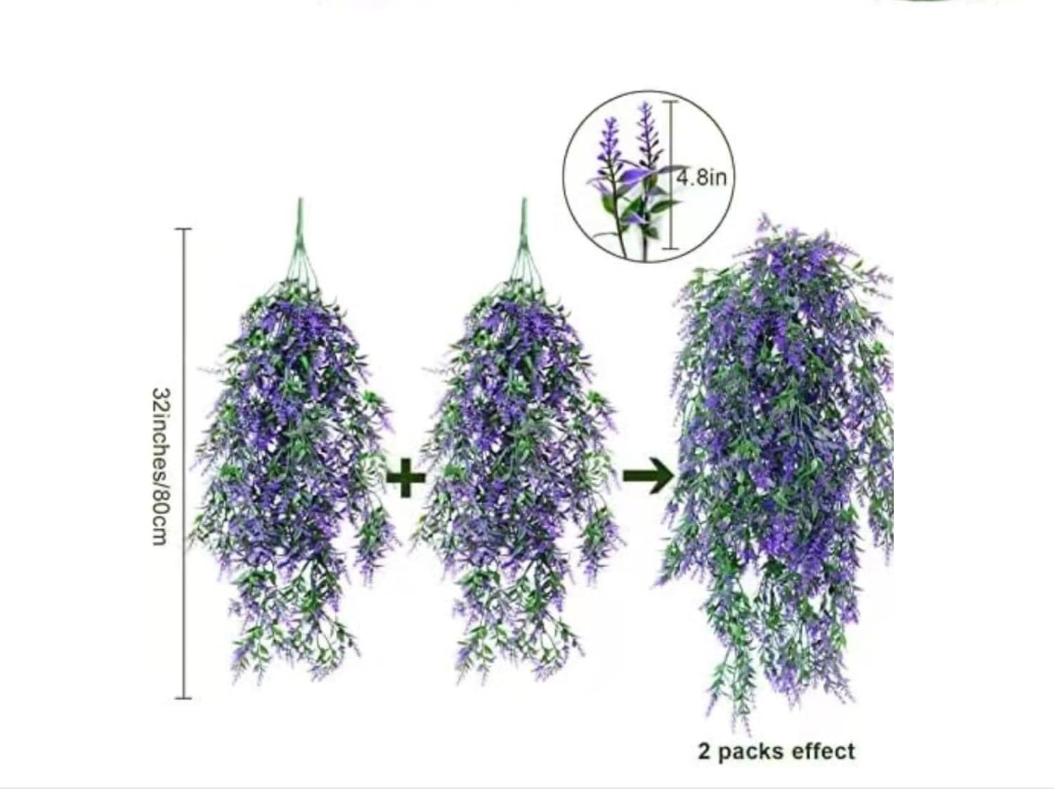 JLHOUSE AUA7002-1 2Pcs Hanging Plants Artificial Lavender UV Resistant Plants Fake Hanging Vines Hanging Flower Plastic Greenery Plants Home Garden Wedding Party Indoor Outdoors Decorations-Purple image number 5
