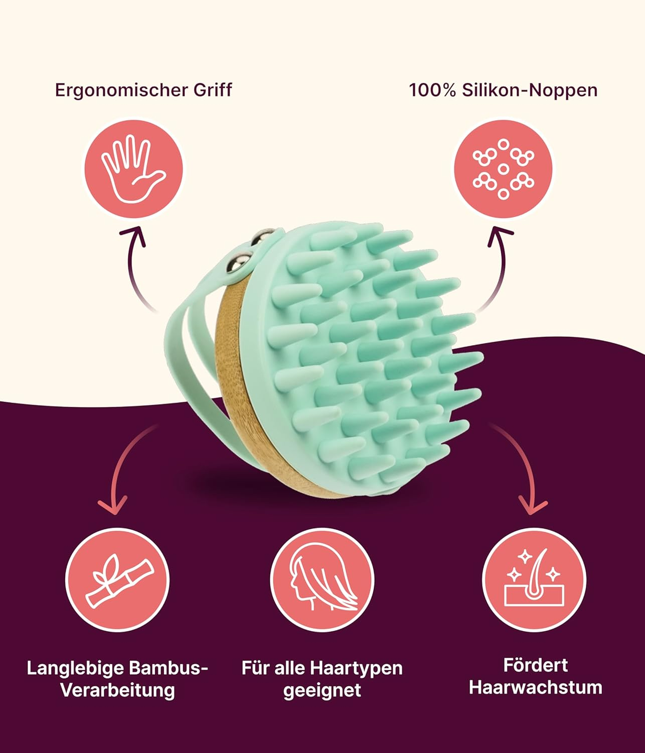 Bamboo and Silicone Massage Brush Turquoise image number 3