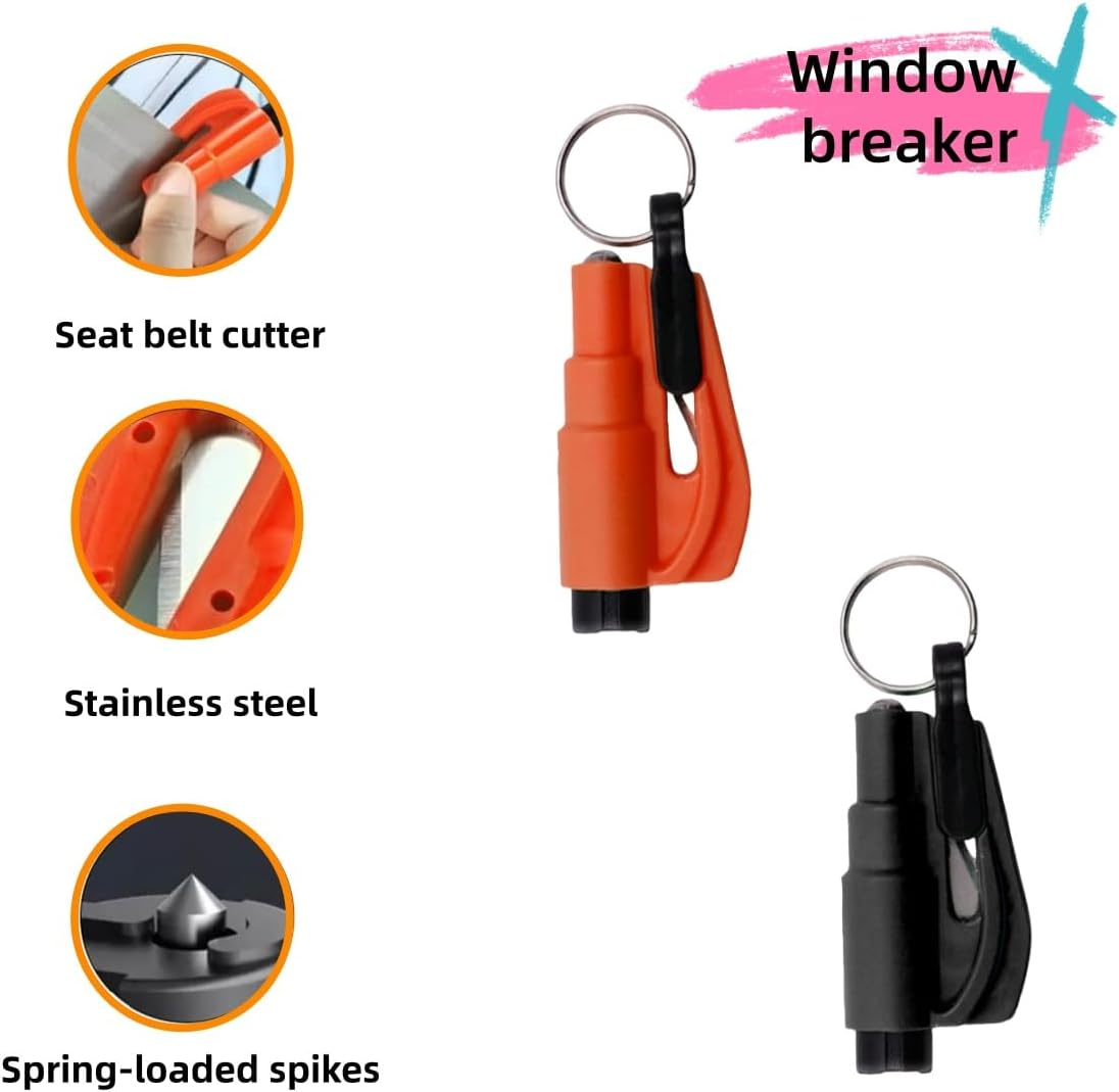 2 Pcs Car Window Breakers, Escape Tool Keychain,2-In-1 Seatbelt Cutter and Window Breaker, Mini Safety Hammer and Seatbelt Cutter for Land and Underwater image number 6