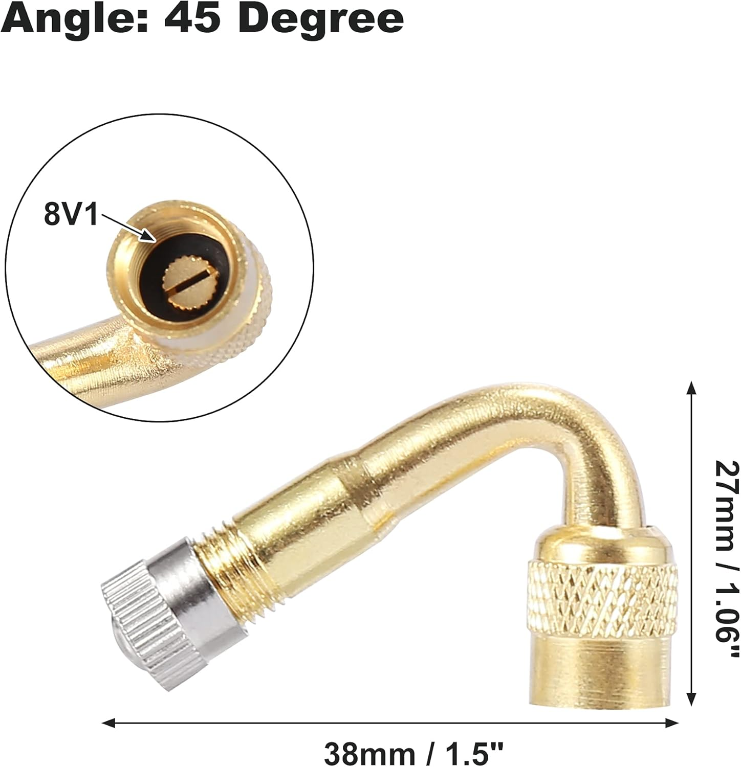 X AUTOHAUX 4Pcs Metal 45 Degree Valve Stem Vacuum Tyre Valve Stem Extension Extenders Adapter for Car Motorcycle Gold Tone Metal image number 2