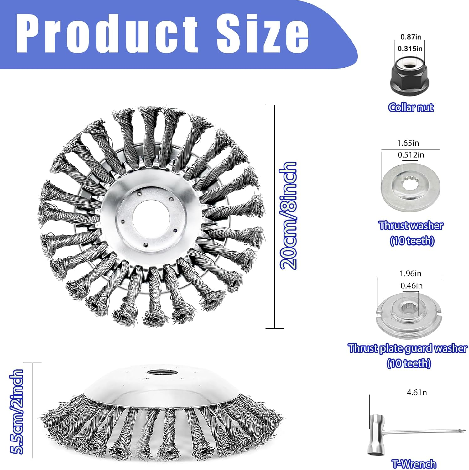 8 Inch Unbreakable Wired Trimmer Blade, Steel Wire Cutter Trimmer Head, Wire Rotary Brush Weed Trimmer Head, Weed Eater Head with Adapter Kit for Moss Grass Rust Removal image number 3