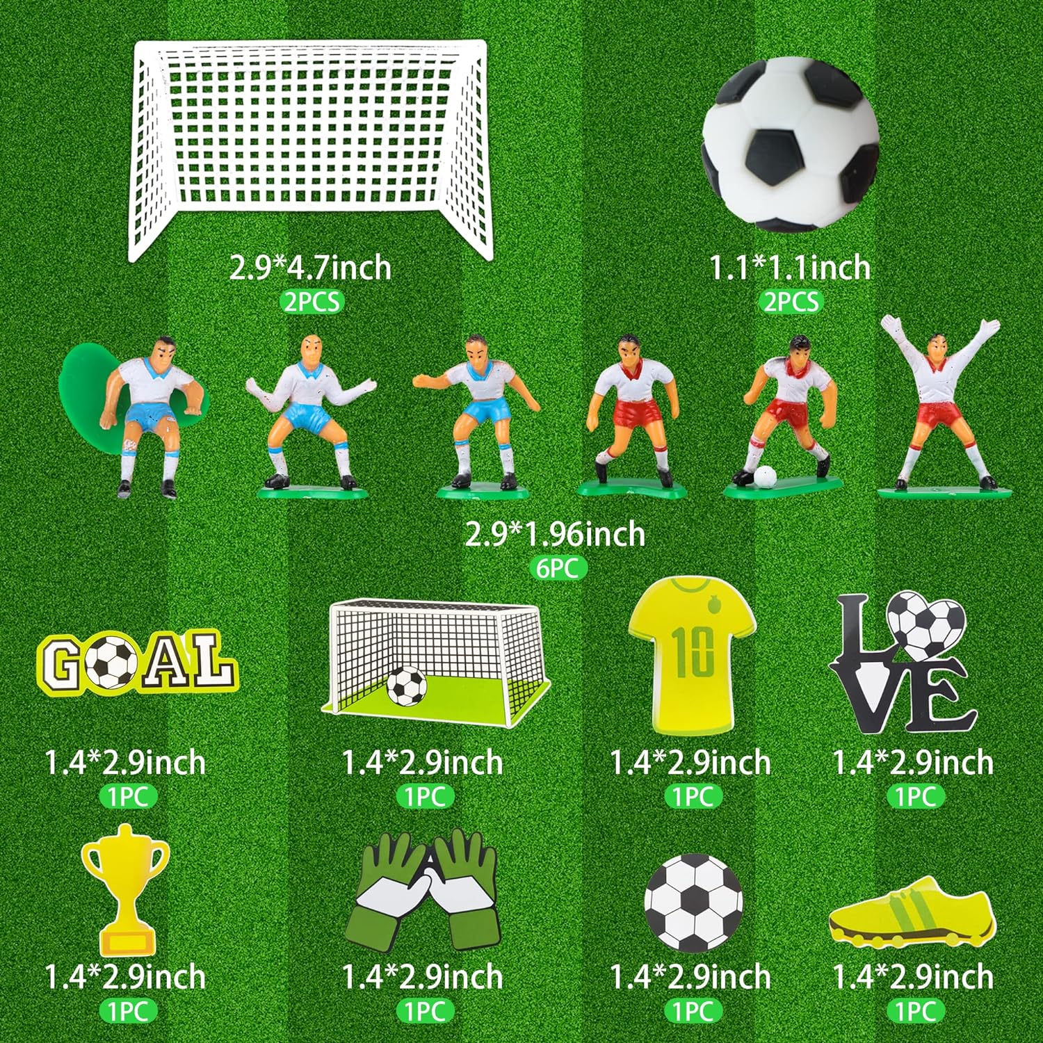 19 PCS Soccer Cake Topper Decorations Soccer Ball Player Theme Cake Toppers for Soccer Party Football Party Men Boy Kid Birthday Party Sport Club Party Supplies (Soccer)