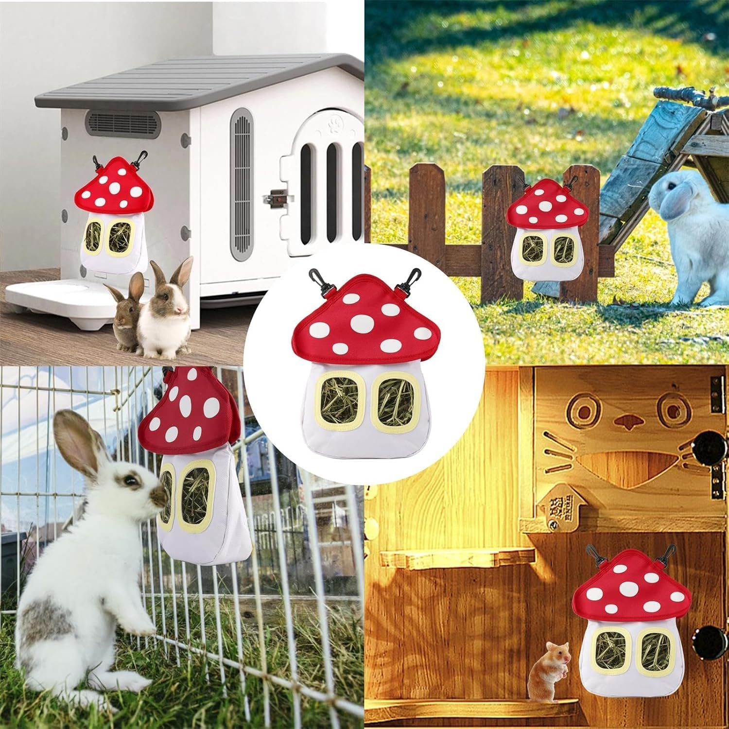Cozioz Mushroom-Shaped Rabbit Hay Feeding Bag &ndash; Adorable Hanging Feeder for Rabbits, Guinea Pigs, and Hamsters. Ideal for Easy Feeding and Fun Decor image number 4