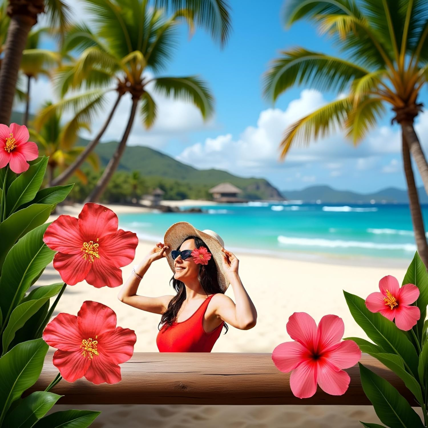 2 Pcs Red Hawaiian Flower Hair Clip for Adult Women Girls Fashion Bohemian Flowers Hair Accessory for Dancer Bridal Wedding Beach Party Clips and Barrettes Hair Accessories 8 Cm image number 2