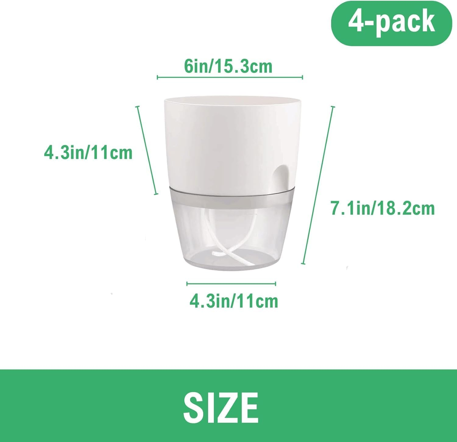 3.2 Inch Self Watering Planters Plastic Planter Pots 3 Pack Wicking Flower Pots Modern Decorative Planter for House Plants,Herbs,Indoor Outdoor Plant (White) (6" White-4Pack) image number 3