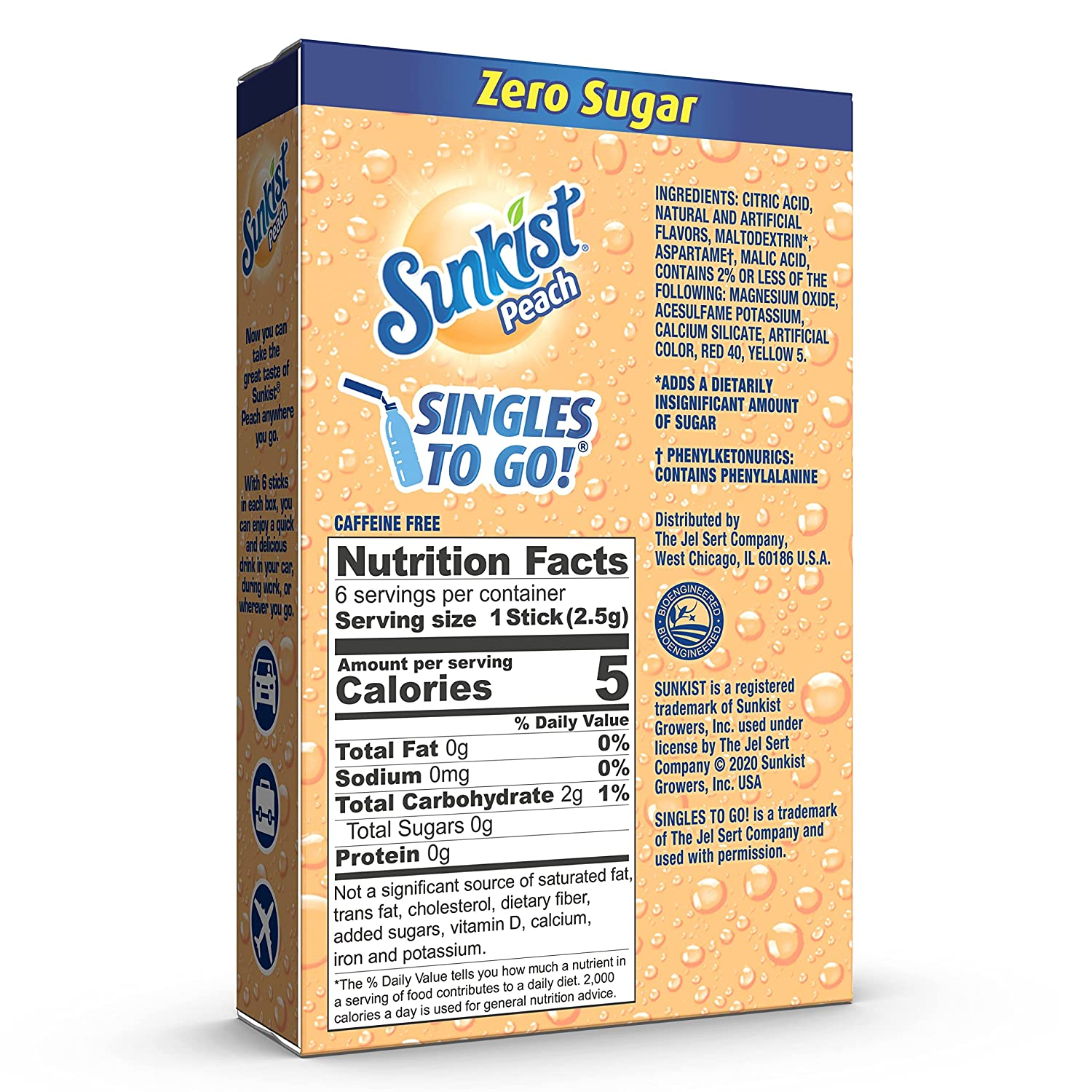 SINGLES to GO! Sunkist Soda Drink Mix in 12 Boxes with 6 Packets Each (Noncarbonated and Sugar Free), Peach,6 Count (Pack of 12) image number 1