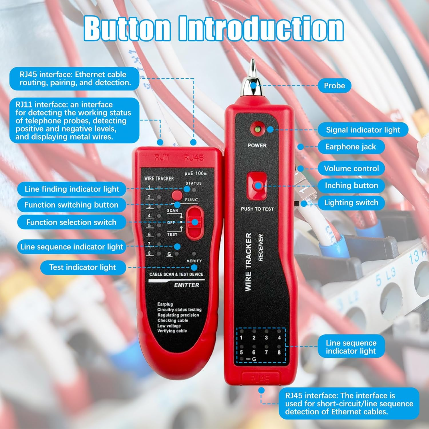Line Finder Cable Testing Tool, RJ11 RJ45 Wire Tracker Circuit Tester Multifunction Cable Tester Wire Locator for Cable Collation image number 6