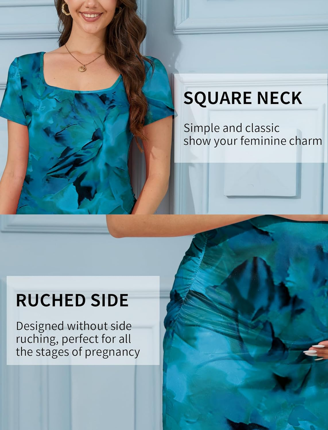 Women'S Square Neck Maternity Bodycon Maxi Pregnancy Dresses image number 4