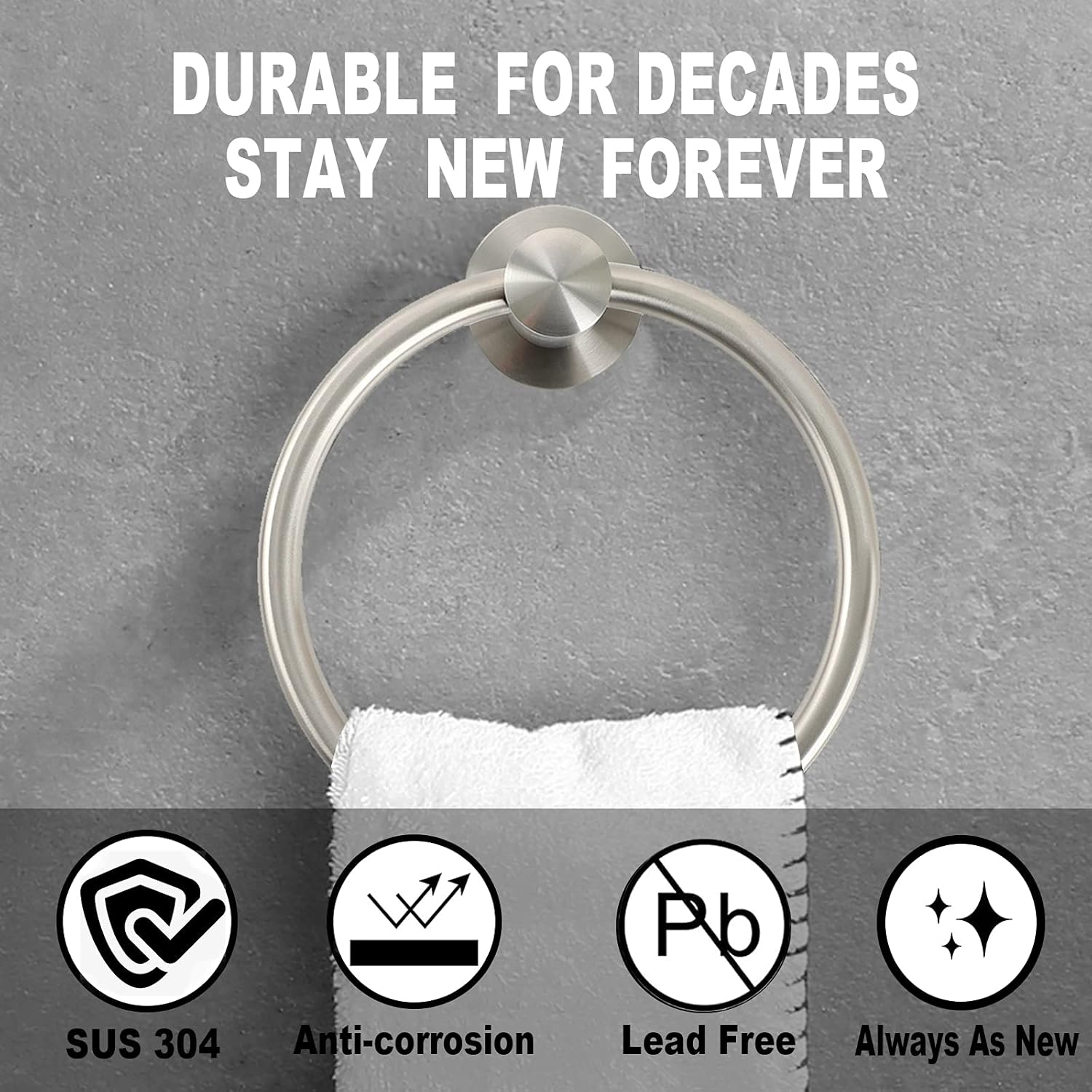 Orlif Towel Ring Matte Black for Bathroom，Sus 304 Heavy Duty Stainless Steel Hand Towel Holder round Bath Towel Holder Hangers with Wall Mount Hardware（Drill Needed） (Brushed Nickel) - Brushed Nickel(2 Pack) image number 4