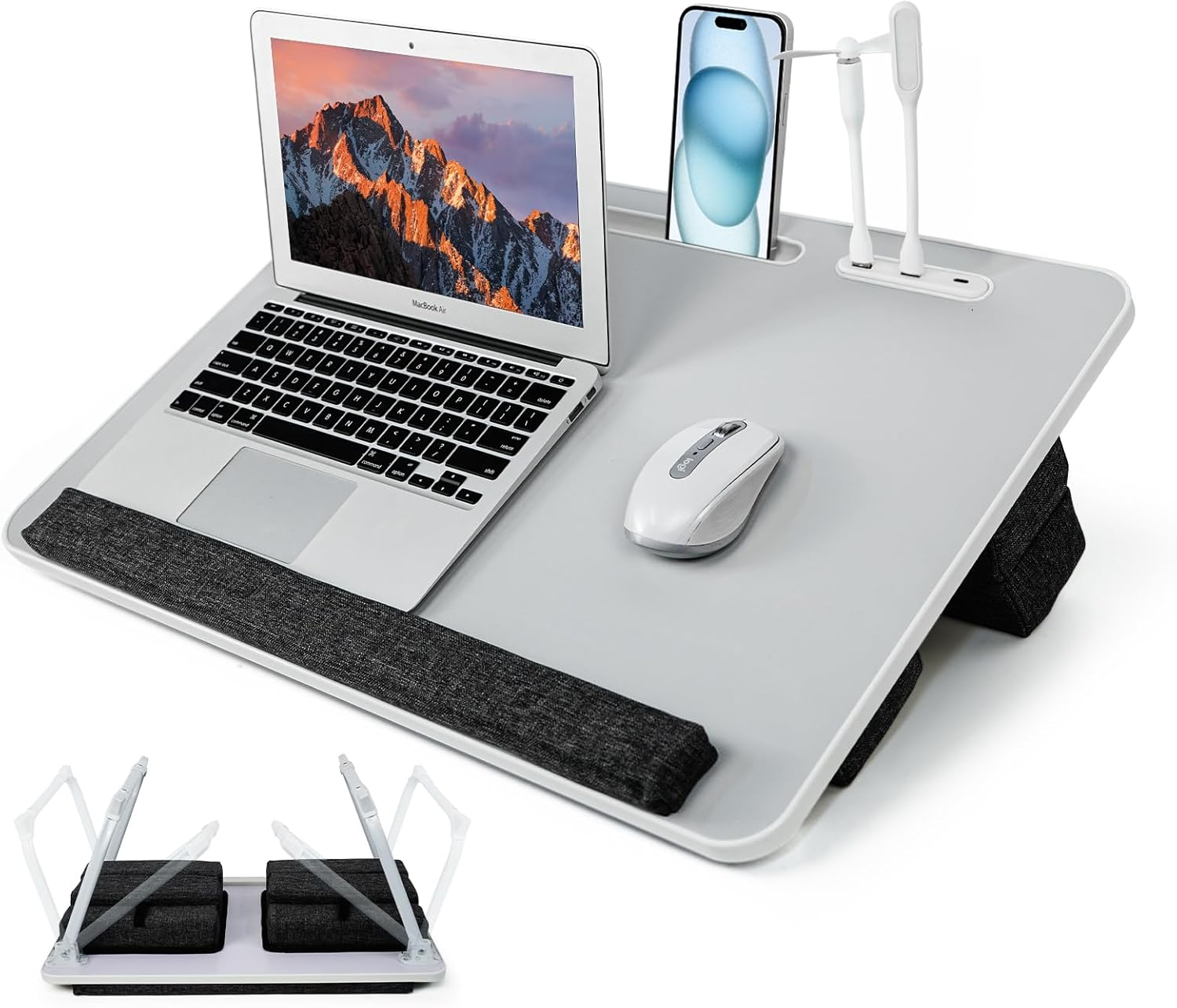 Ixtra 2-In-1 Bed Table & Lap Desk with Soft Cushions, 17Inch Laptop Desk for Bed, Foldable with Wrist Rest, Computer Tray Table with Usb-Tablet & Phone Holder, Ideal for Bed Desk, Sofa & Chair-60*40Cm image number 4