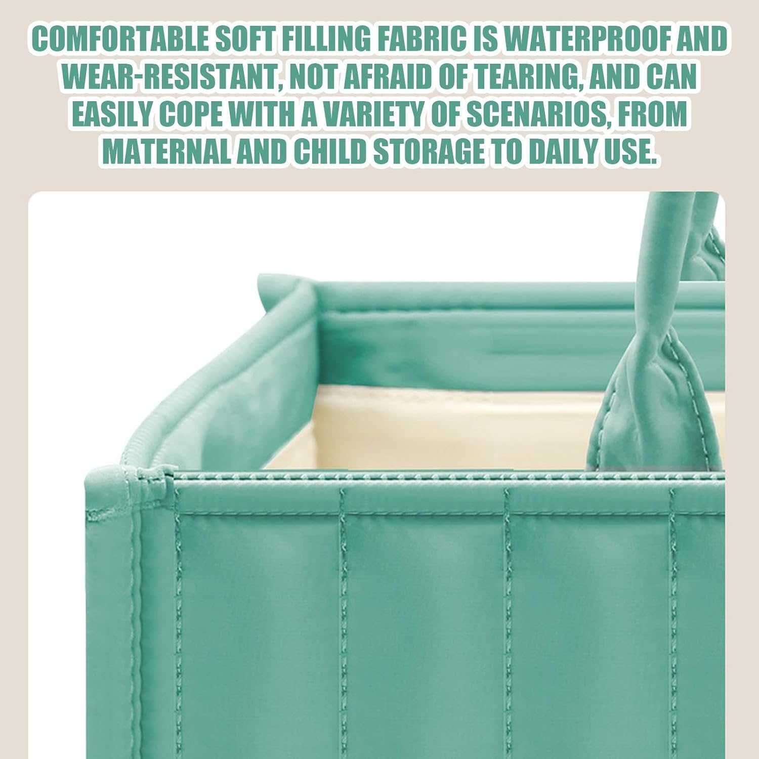 Diaper Organizer Bag, Foldable Diaper Basket, Nursery Storage Bag, with Spacious and Large Capacity, Foldable and Compact Design, 38X25X17Cm, Green, for Bibs, Towel, Toys, Books image number 2